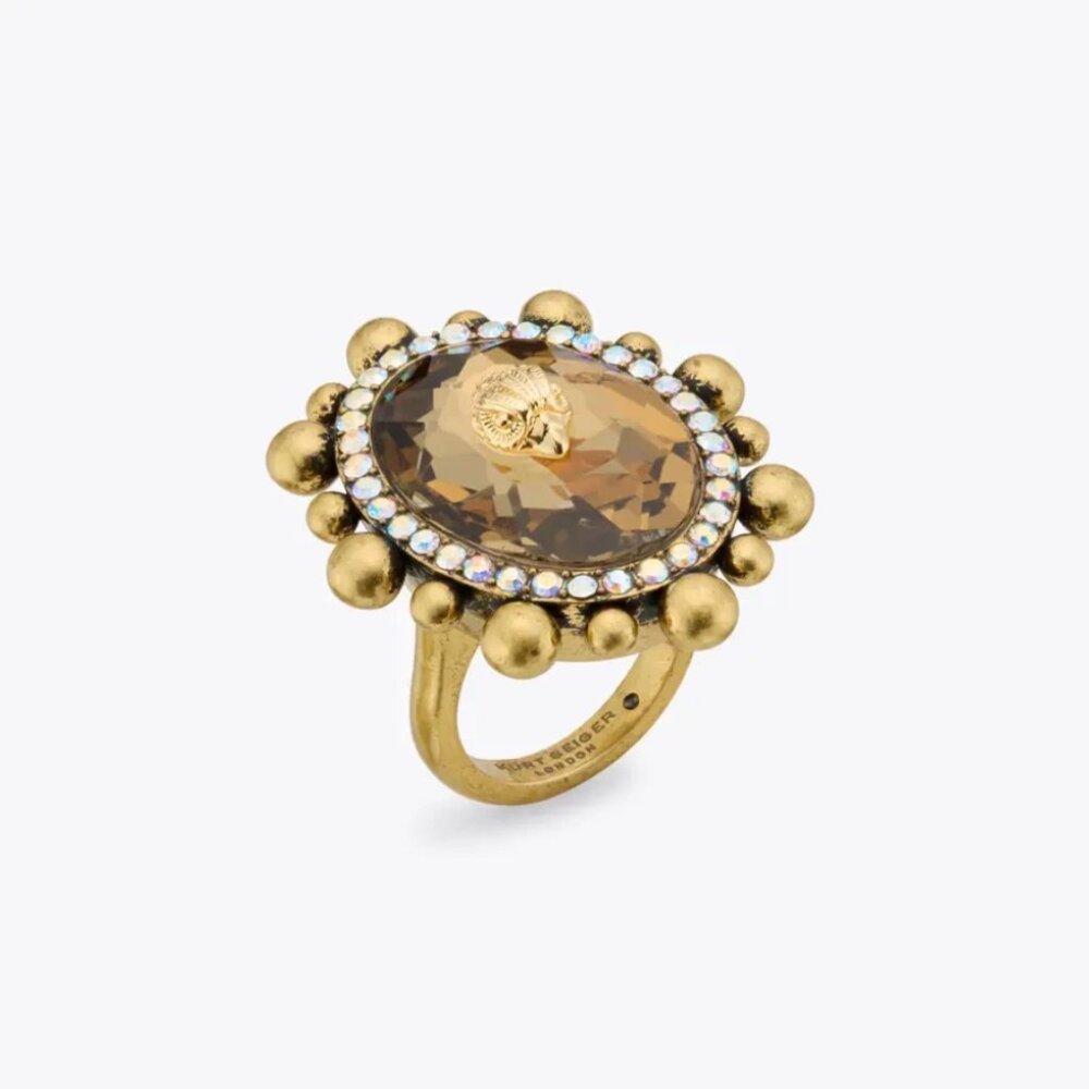 Kurt Geiger London Crystal Cocktail Ring Sz 7/8 Yellow